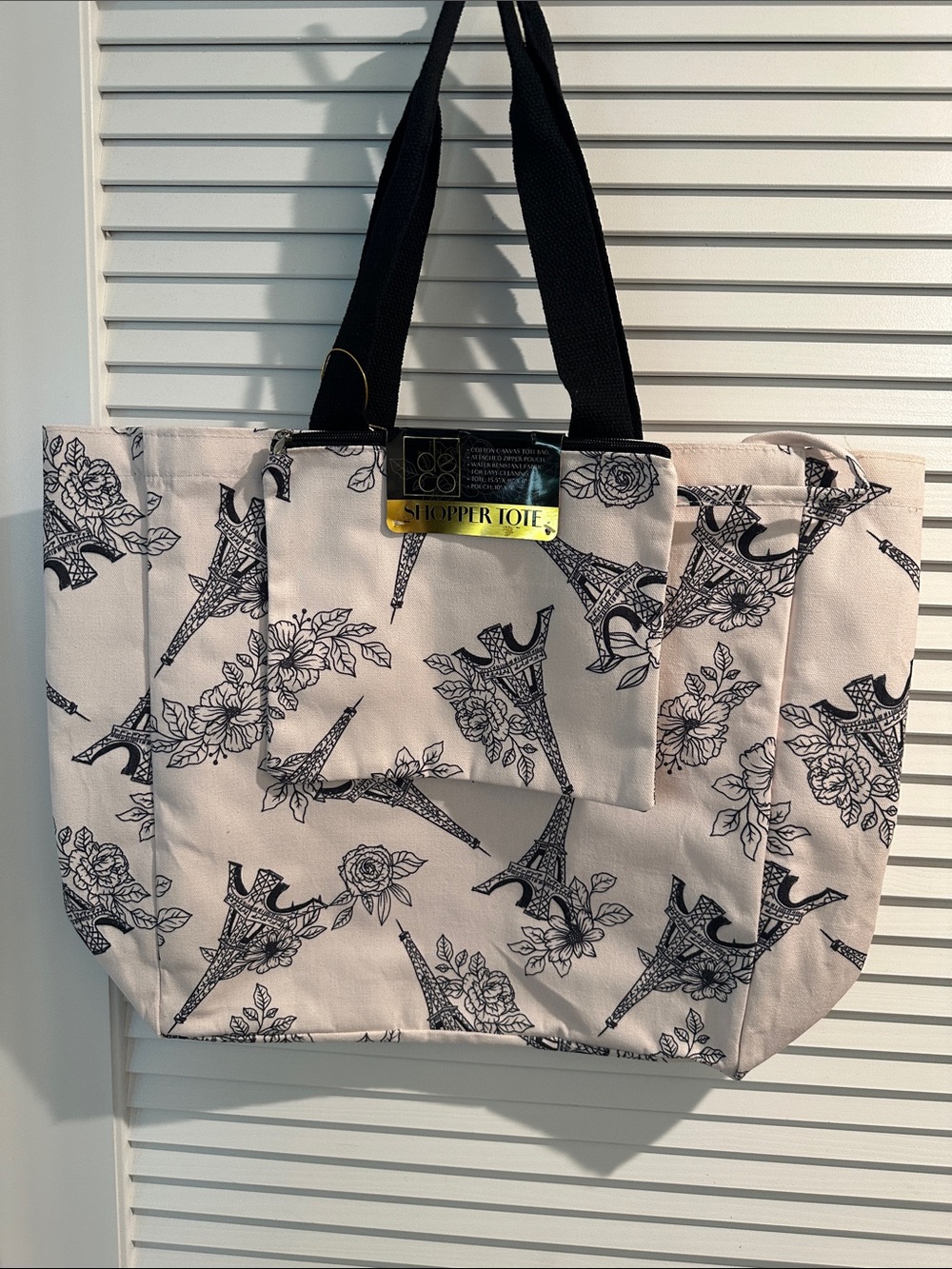 NWT DECO Cotton Canvas Shopper Tote Bag with attached Zipper Pouch.